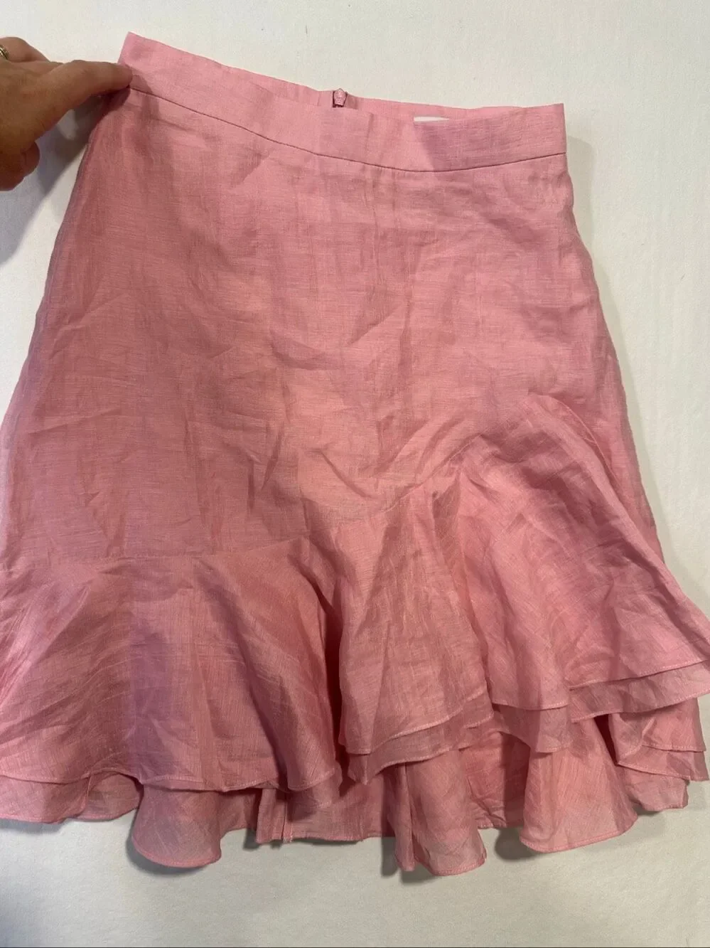 Sandro Paris Pink Linen Blend Asymmetrical Ruffle Mini Skirt Size 0 / XS